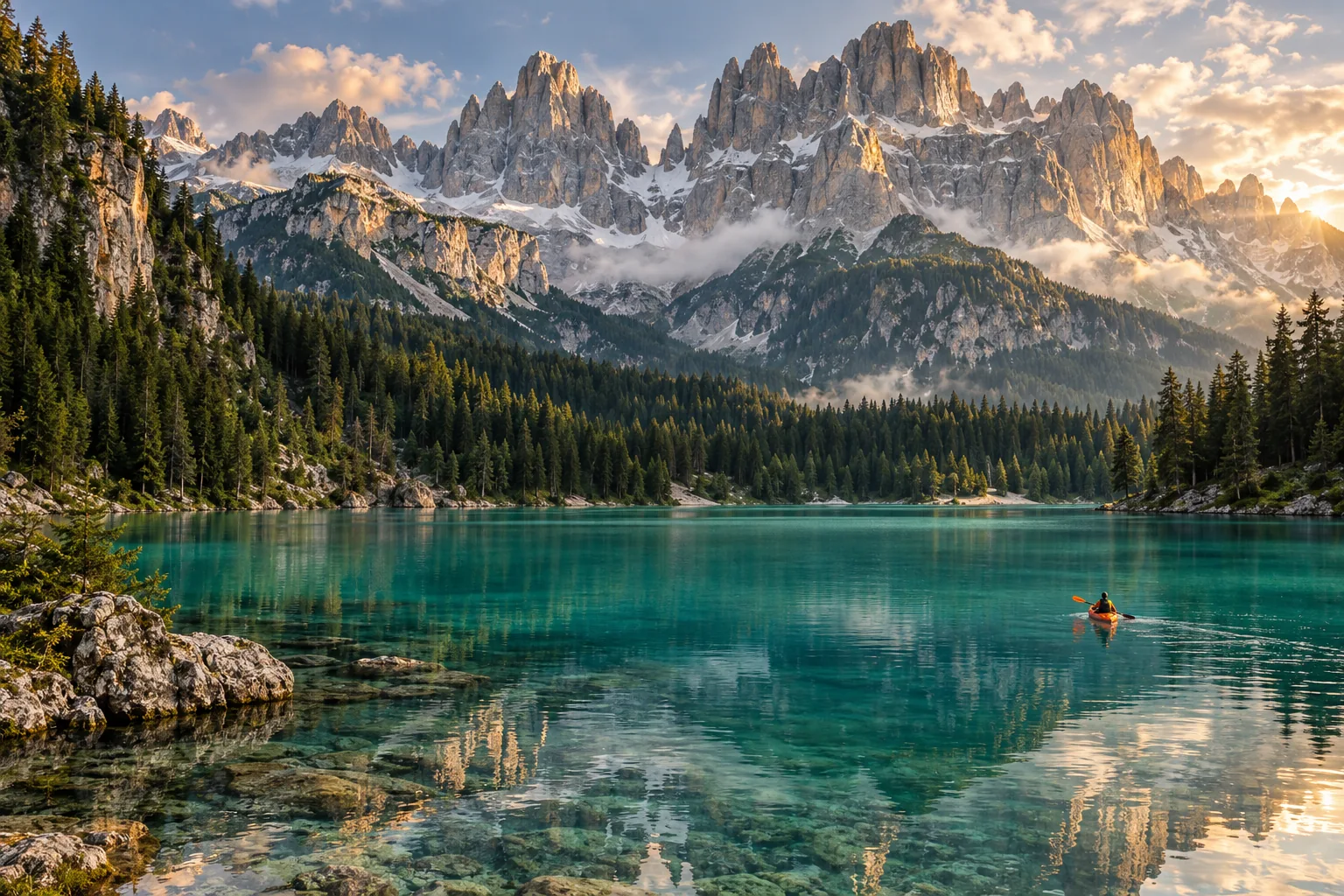 Alpine lake and mountain landscape created for this travel design concept